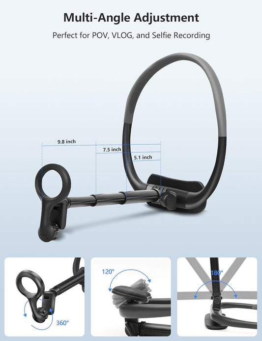 Neck Phone Holder for Recording, Magnetic Neck Mount for Phones with Extendable Pole (5-9 Inch) and Extra Phone Clip, Hands Free POV Phone Holder Compatible with Iphone 15/16 Series and All Cell Phone