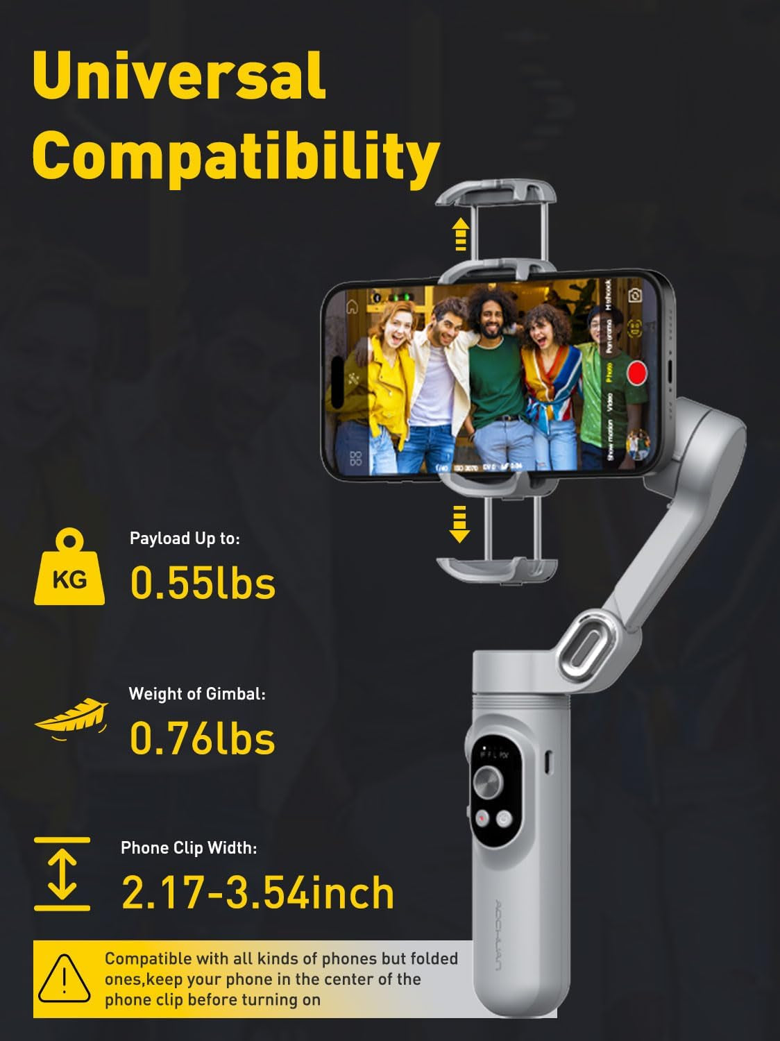 Professional 3-Axis Smartphone Gimbal Stabilizer with Face/Object Tracking for iPhone 15/14 Pro Max and Android, Foldable Design with Built-In Light and 1/4" Threads for TikTok and YouTube Vlogging (Smart X Grey)