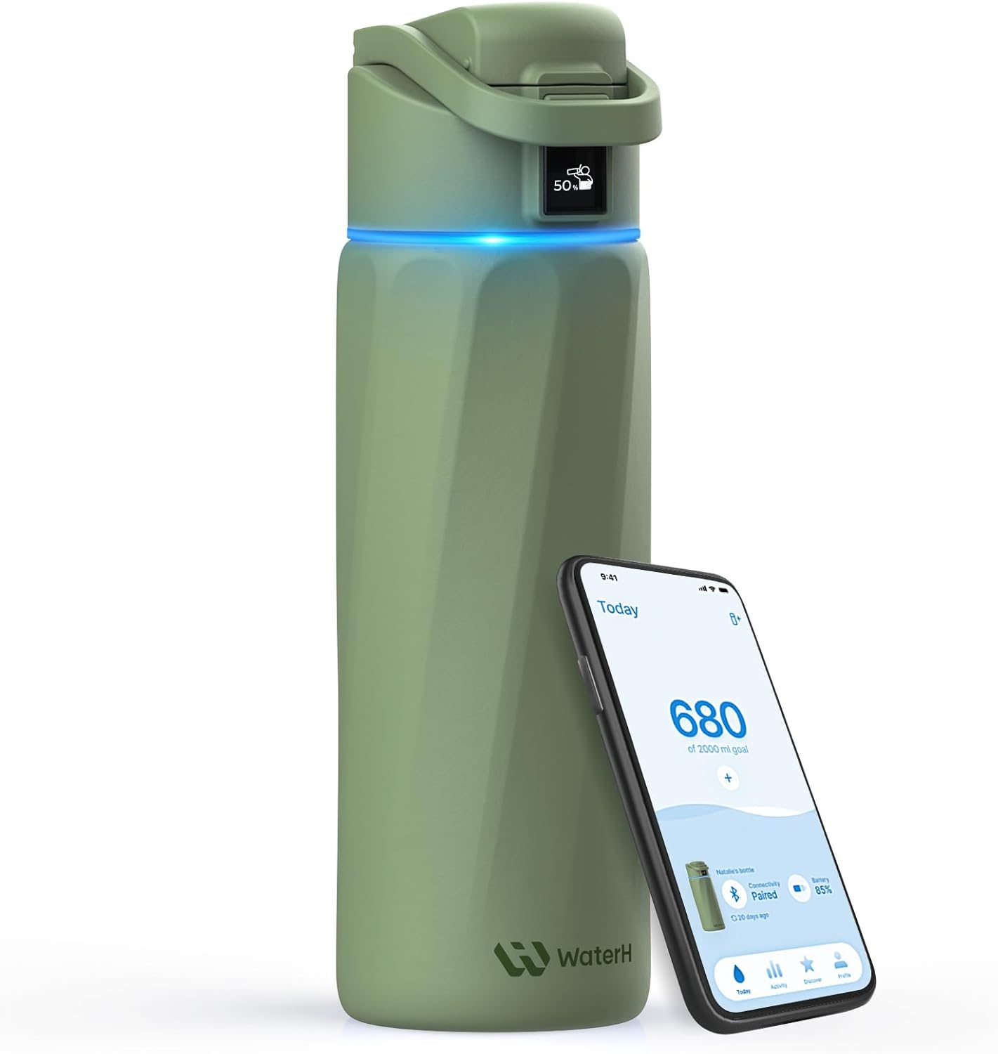 Smart Water Bottle with Hydration Reminder, 24oz BPA-Free Stainless Steel Vacuum Insulated Design, Wide Mouth Water Tracker with App Integration, Perfect Gift in Blue