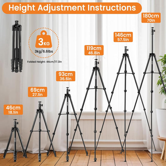 Phone Tripod with Selfie Stick, 70" Horizontal Overhead Tripod for Iphone Ipad, Camera Tripod Stand with Wireless Remote for Video Recording/Selfies/Live Stream/Vlogging