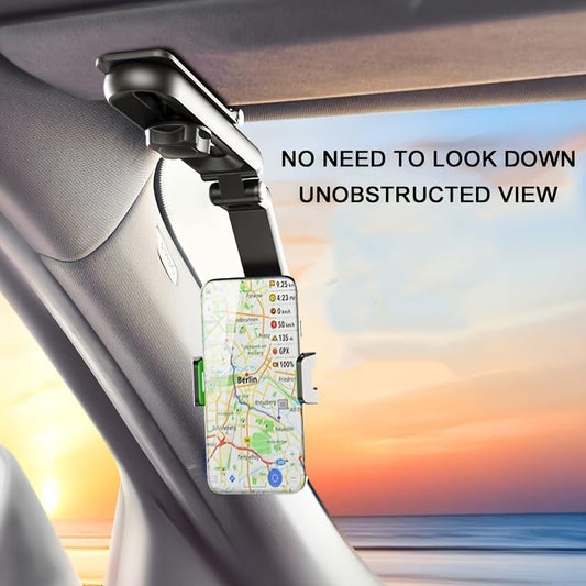 360° Rotating Multifunctional Sun Visor Phone Holder for Cars - Compatible with iPhone, Samsung, and Android Devices