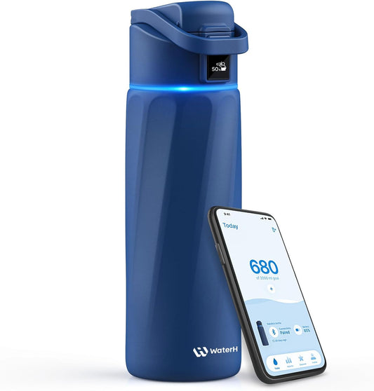 Smart Water Bottle with Hydration Reminder, 24oz BPA-Free Stainless Steel Vacuum Insulated Design, Wide Mouth Water Tracker with App Integration, Perfect Gift in Blue
