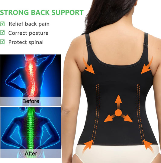 Waist Trainer Vest for Women,Zipper Corset Body Shaper for Tummy Control Neoprene Cincher Tank Top with Straps