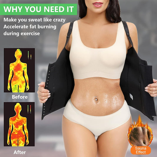 Waist Trainer Vest for Women,Zipper Corset Body Shaper for Tummy Control Neoprene Cincher Tank Top with Straps
