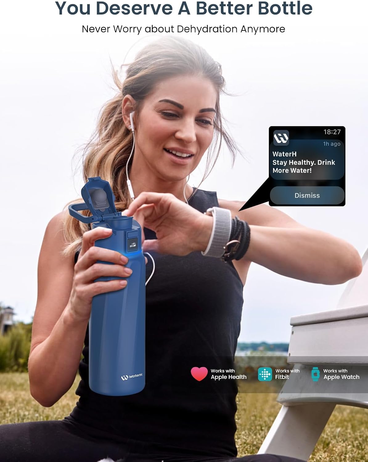 Smart Water Bottle with Hydration Reminder, 24oz BPA-Free Stainless Steel Vacuum Insulated Design, Wide Mouth Water Tracker with App Integration, Perfect Gift in Blue