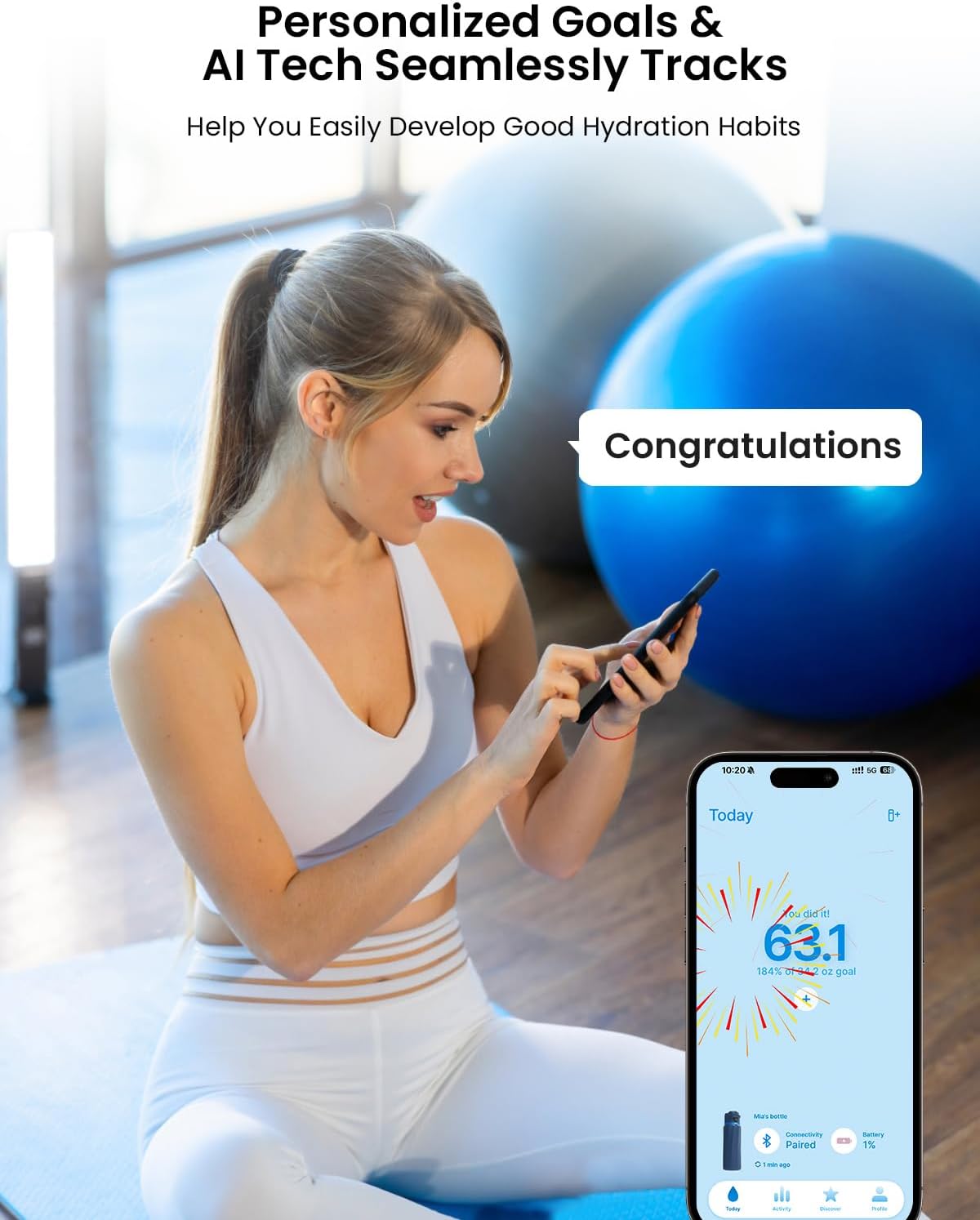 Smart Water Bottle with Hydration Reminder, 24oz BPA-Free Stainless Steel Vacuum Insulated Design, Wide Mouth Water Tracker with App Integration, Perfect Gift in Blue