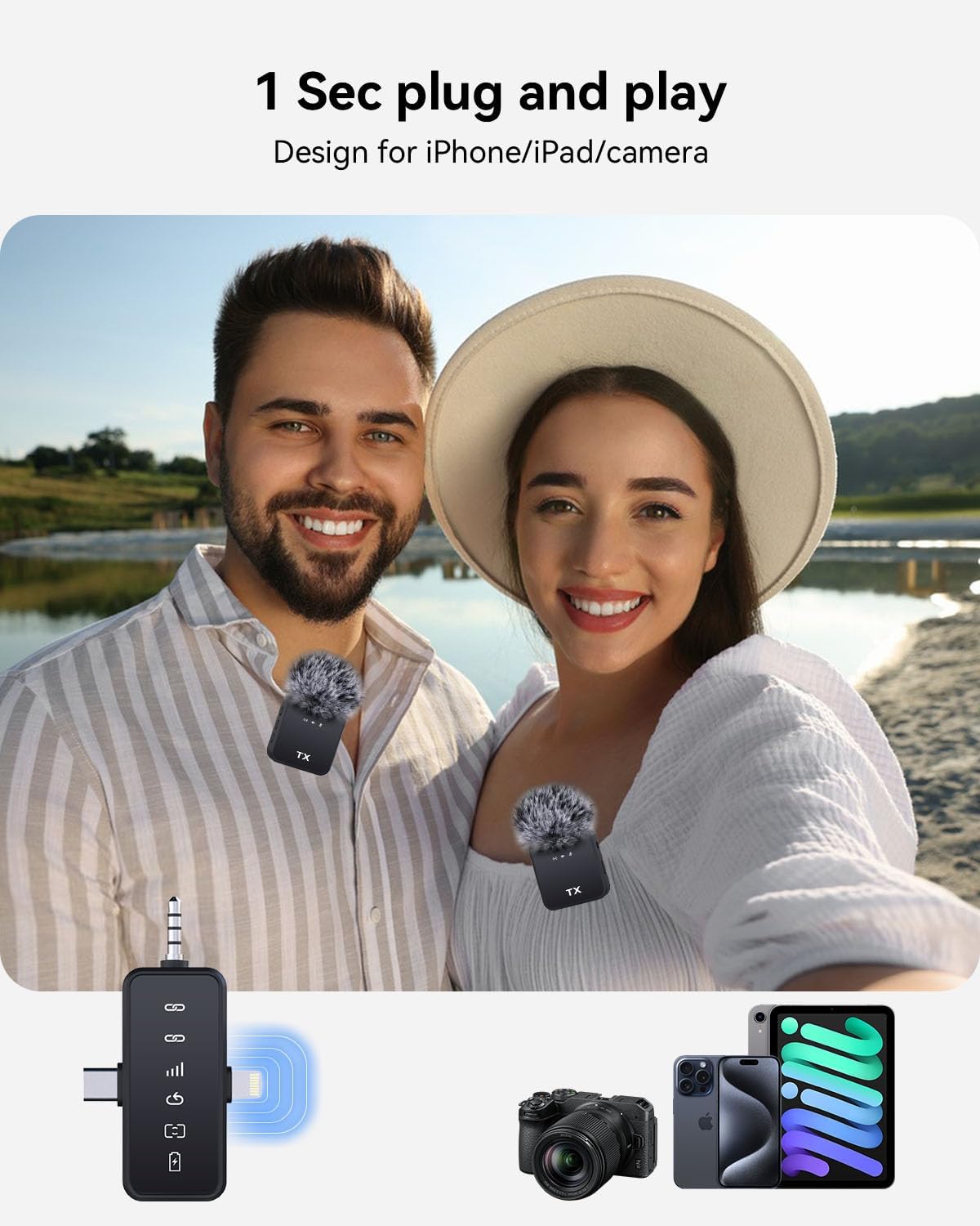 3 in 1 Microphone for Iphone/Android/Camera, Wireless Lavalier Microphone, 328Ft Transmission, 18H Battery Life, Mini Microphone for Record Interview, Vlogs, Youtube, Tiktok