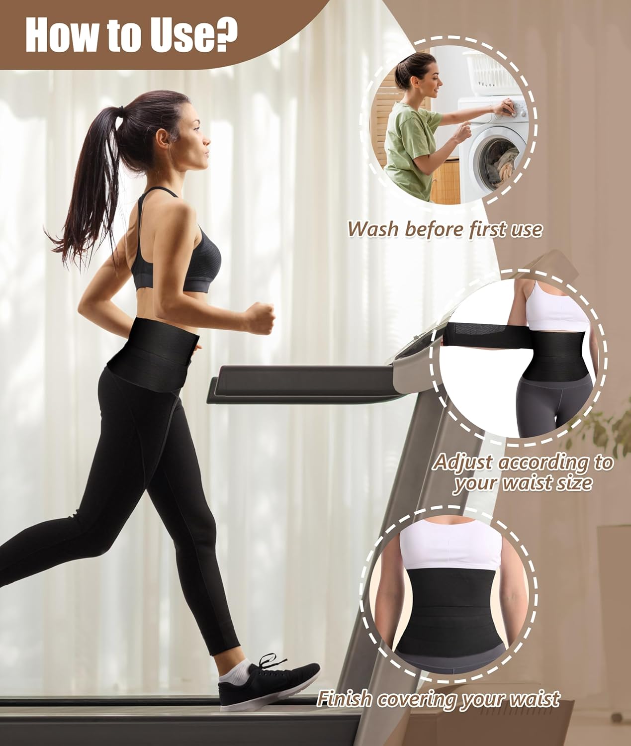 Waist Trimmer, 9.8Ft Elastic Tummy Snatch Bandage Wraps Belly for Women and Men Waist Trainer Shaper Black