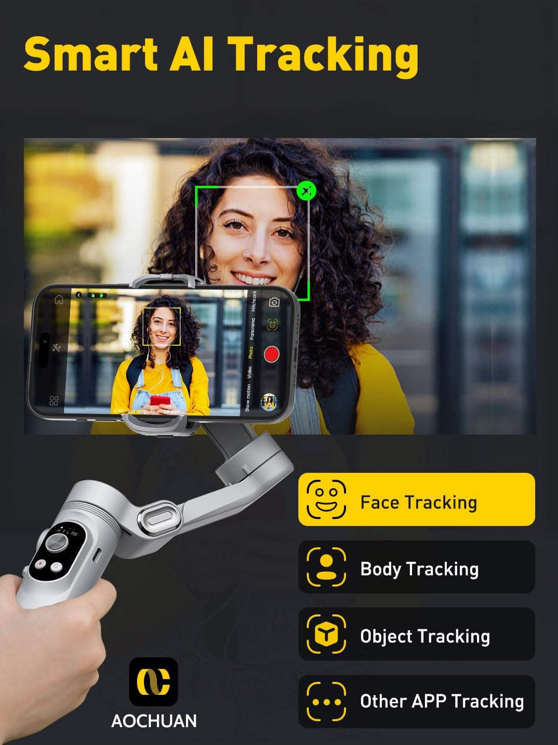 Professional 3-Axis Smartphone Gimbal Stabilizer with Face/Object Tracking for iPhone 15/14 Pro Max and Android, Foldable Design with Built-In Light and 1/4" Threads for TikTok and YouTube Vlogging (Smart X Grey)