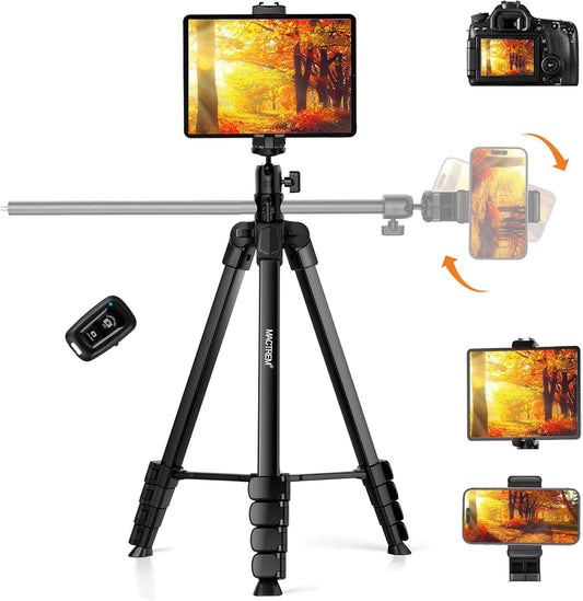 Phone Tripod with Selfie Stick, 70" Horizontal Overhead Tripod for Iphone Ipad, Camera Tripod Stand with Wireless Remote for Video Recording/Selfies/Live Stream/Vlogging