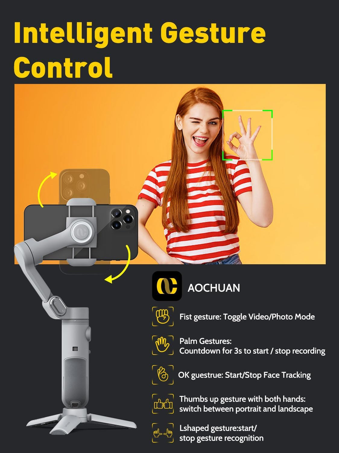 Professional 3-Axis Smartphone Gimbal Stabilizer with Face/Object Tracking for iPhone 15/14 Pro Max and Android, Foldable Design with Built-In Light and 1/4" Threads for TikTok and YouTube Vlogging (Smart X Grey)